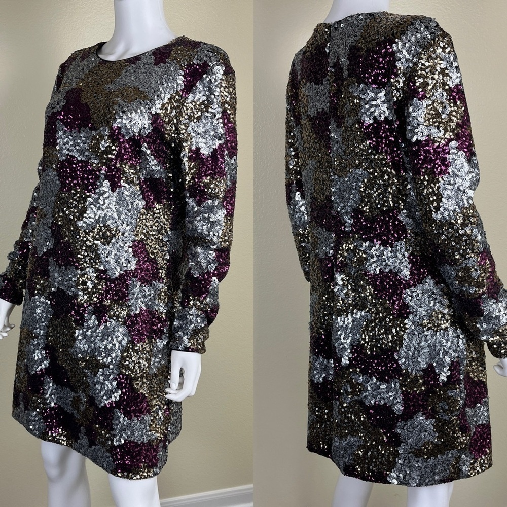 Dress the Population Womenโs Size M Abstract Sequins Mini Sheath Dress Party